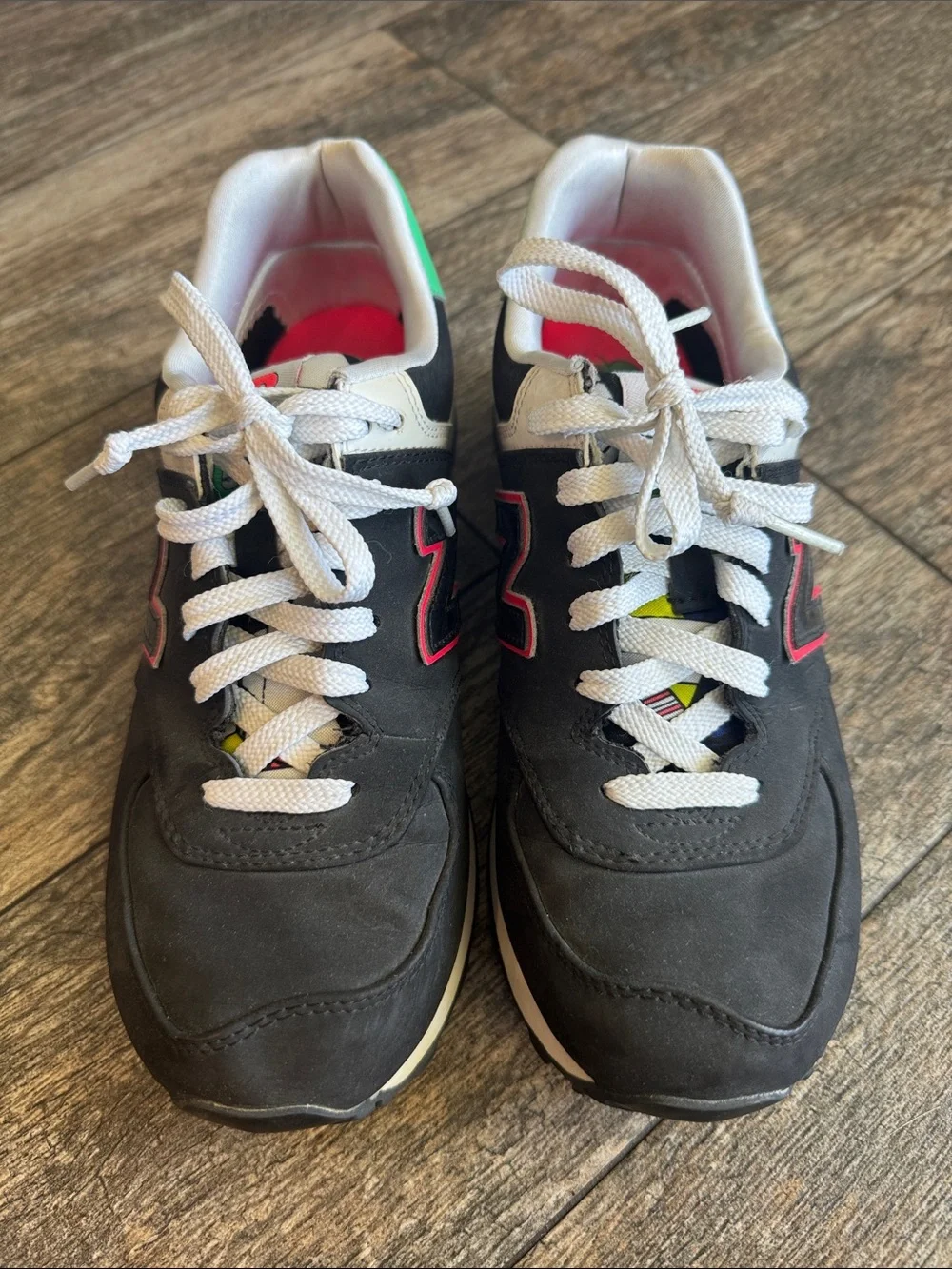 New Balance Black and White Sneakers with Pink Accents